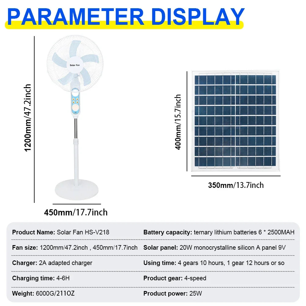 Remote Control Solar Floor Fan 4 Speeds Bug Light Rechargeable