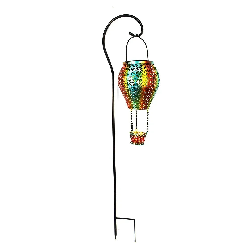 Outdoor Iron Hot Air Balloon Solar Light LED Lawn Lamp Garden Landscape Lantern Christmas Decoration 2025 Zpaxo Color-With pole