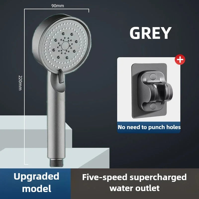 High Pressure Shower Head 3 Modes Adjustable Filter Shower Head Set New Bathroom Shower Head Accessories Sprayer Zpaxo grey head and hook