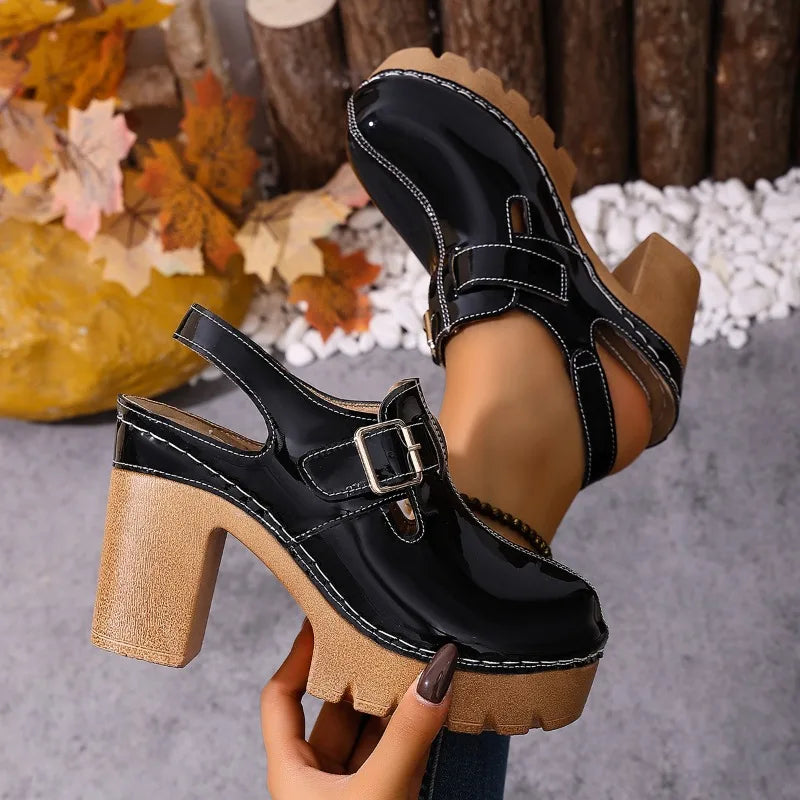 Women's Vintage Round Closed Toe Comfortable Heel Sandals Summer Zpaxo black 36