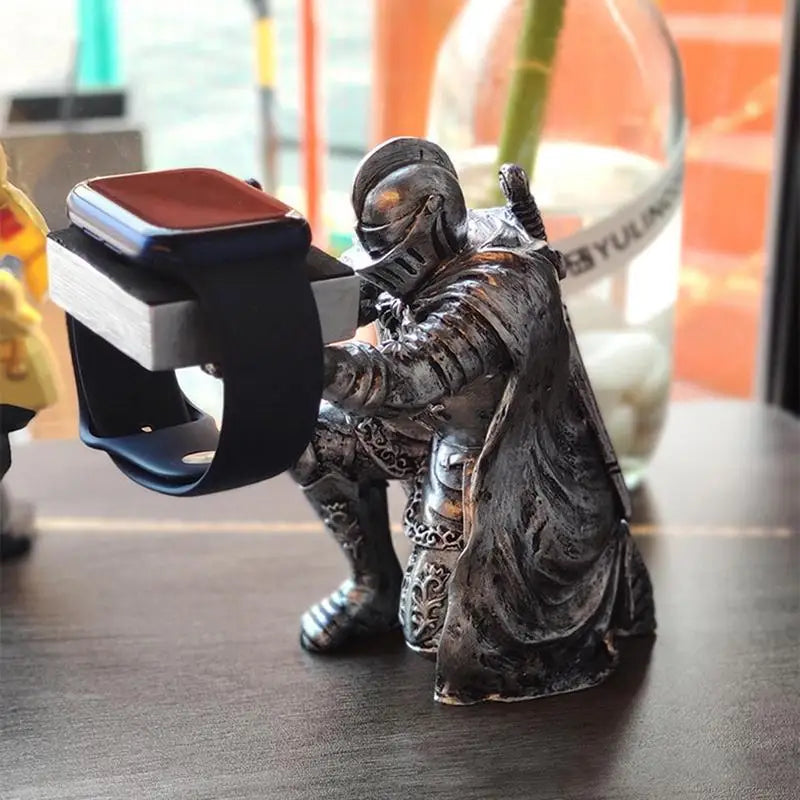 Watch Stand Charging Dock for Apple Watch, Cartoon Charging Desktop Bracket Smartwatch Holder Black Warrior Figurine Support Zpaxo