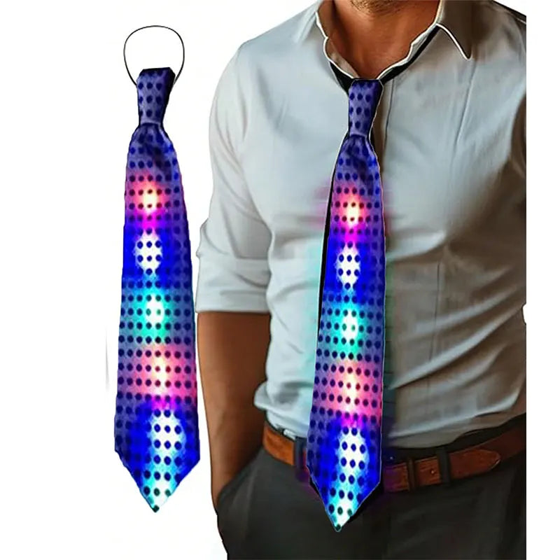 LED Light Up Tie Flashing Necktie Men Sequin Glow Dark Party Supplies