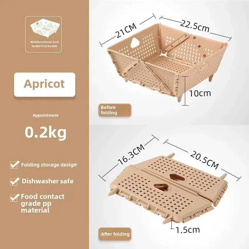 Hot Drain Basket, Fruit Basket, Foldable Plastic, Large Capacity, Raised Tiptoe, Household Kitchen, Vegetable Washing Basket Zpaxo Apricot