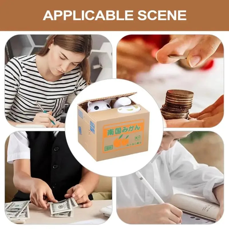 Coin Bank Storage Jar Cat Stealing Money ATM Home Decor Birthday
