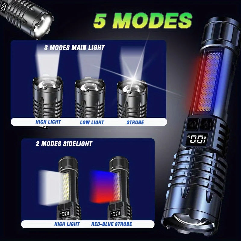 Mikenoon Rechargeable LED Flashlight – COB Side Light & Zoom LED Flashlight Torch Zpaxo