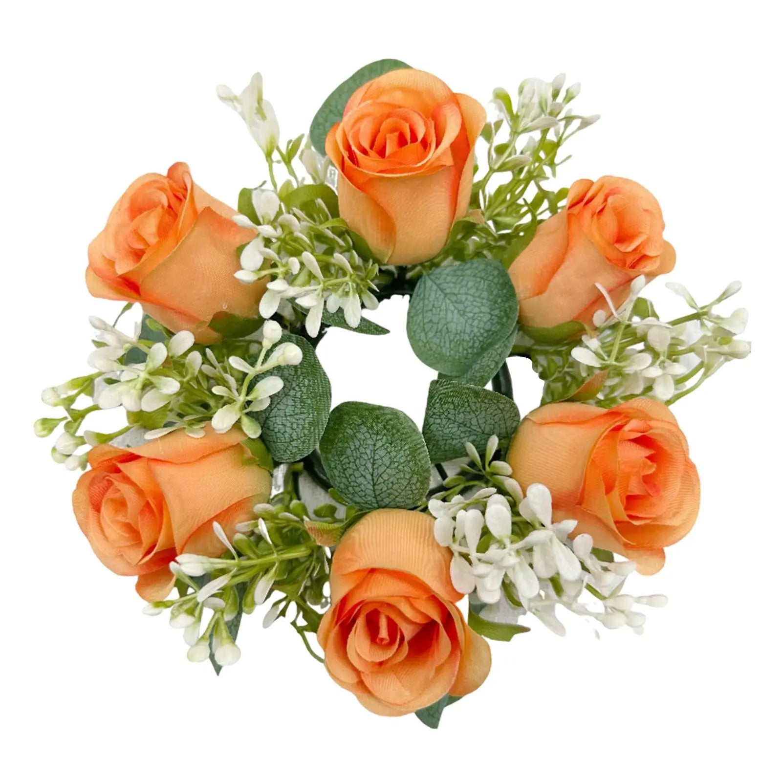 Artificial Flower Candle Ring Wreath | Pillar Candle Holder Floral Candle Ring Zpaxo Orange