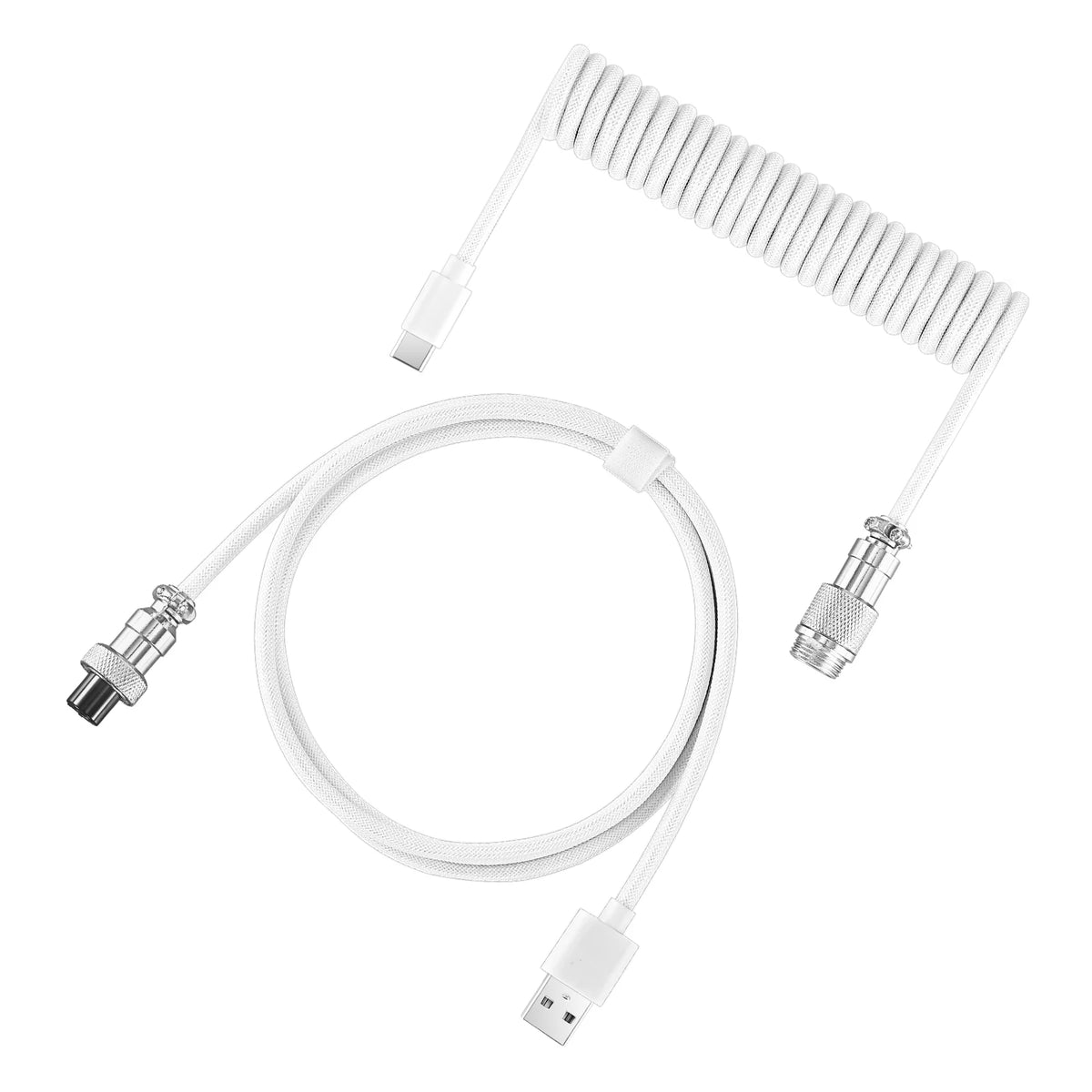 Mechanical Keyboard Coiled Cable Aviator Type-c USB Connector Zpaxo White