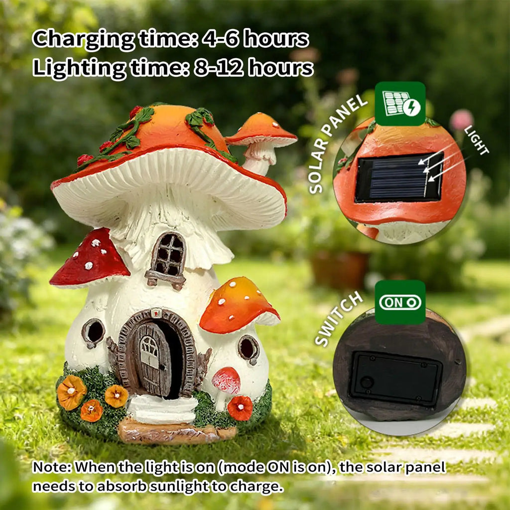 Solar Mushroom Garden Statue Resin Landscape Figurine Lamp Fairy