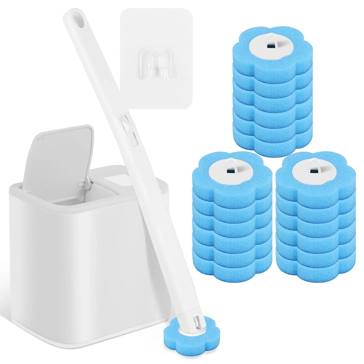 Disposable Toilet Brush Replaceable Wall-mounted Long Handle Toilet Brush Cleaning Tools WC Bathroom Toilet Set Accessories Zpaxo White 18Pcs