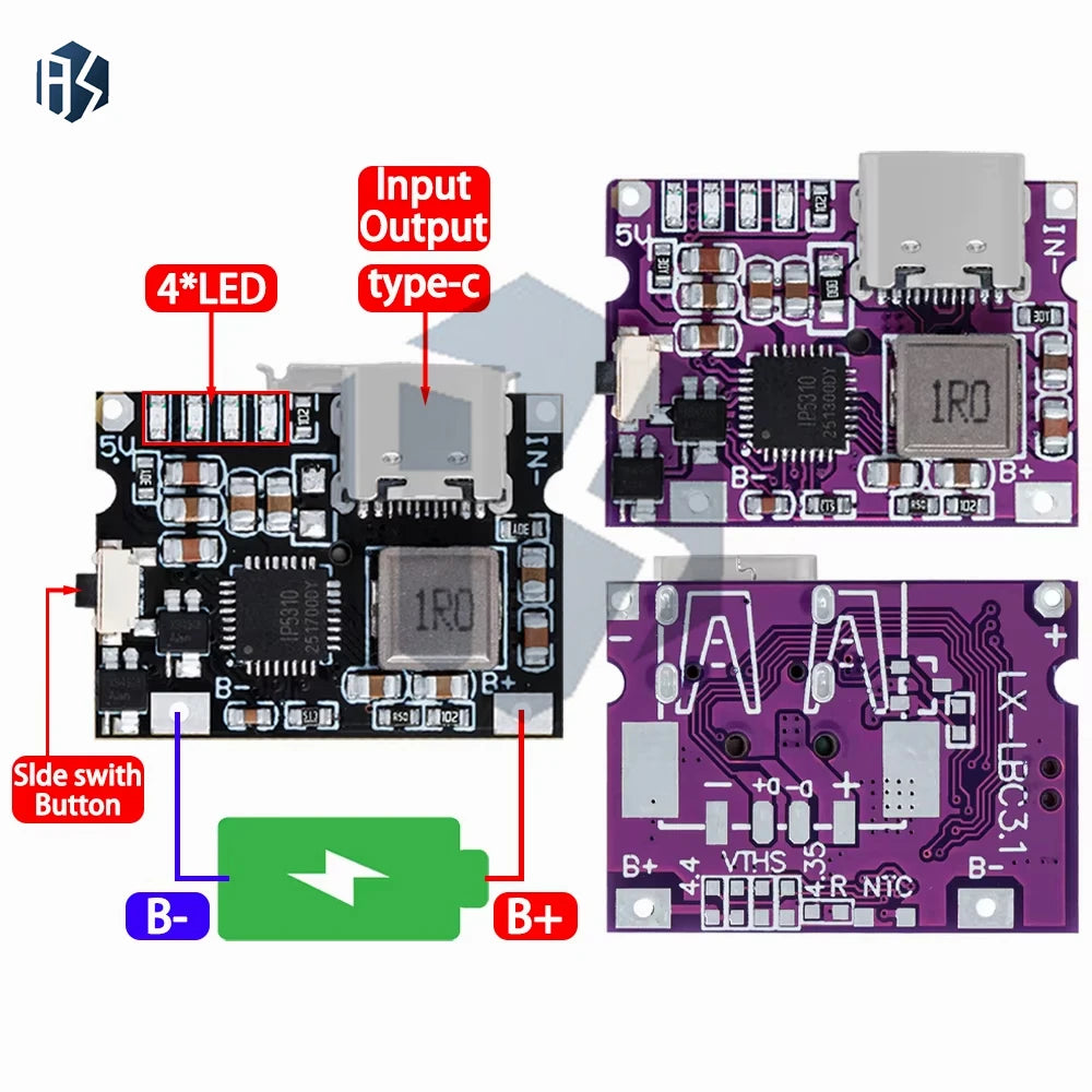 Multi-current 1A 2A 2 45A 3 USB-C Micro USB Boost Module Li-ion Lipo Zpaxo