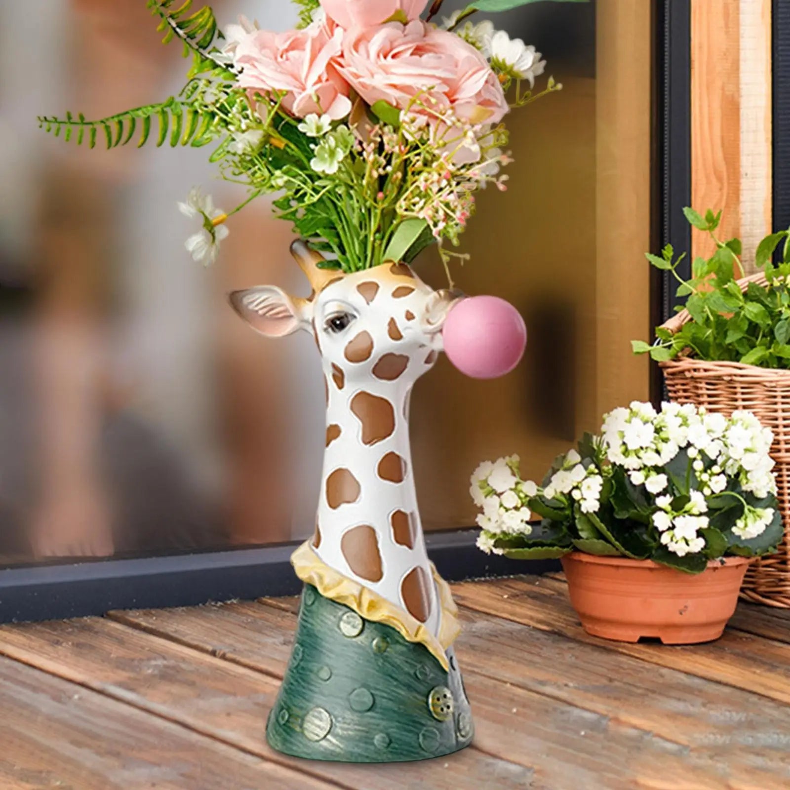 Giraffe Blowing Bubbles Resin Vase – Creative Animal Art Decor Decorative Resin Vase Zpaxo Default Title