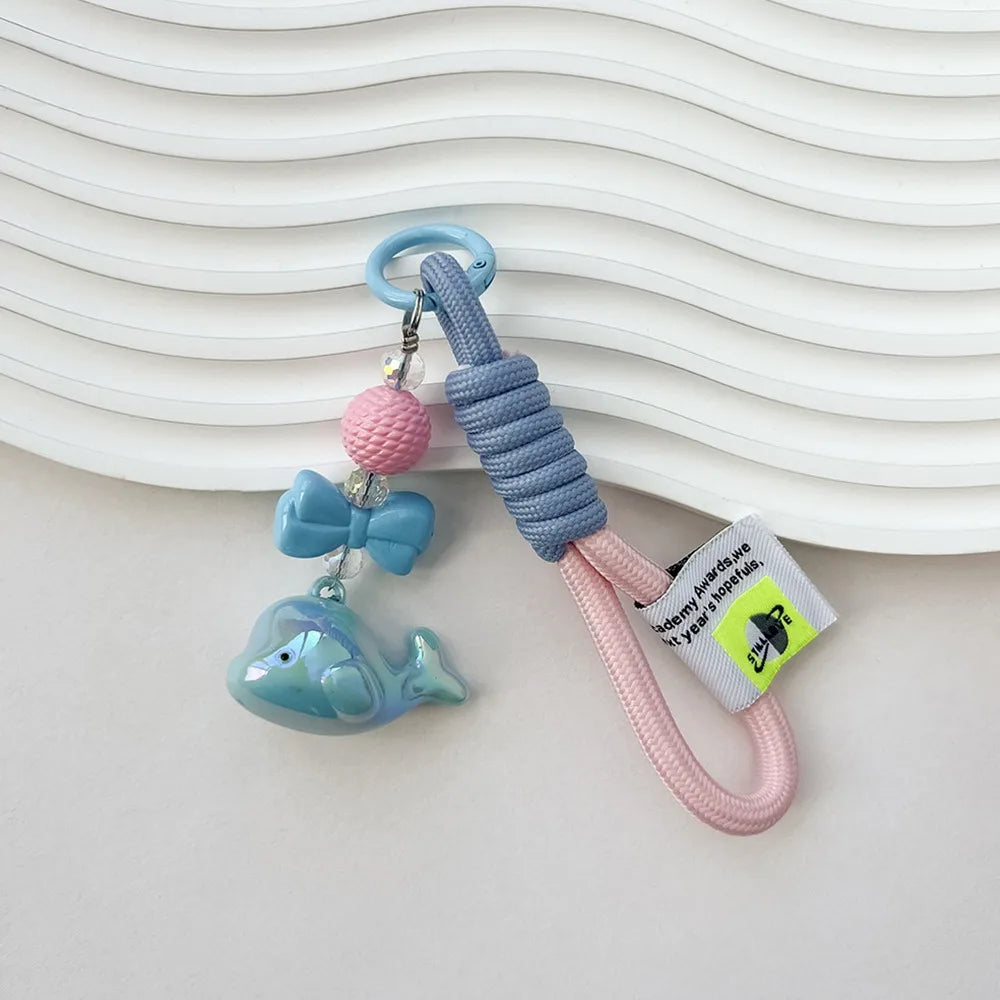 Creative Cartoon Whale Keychain Acrylic Backpack Hanging Woven Rope Pendant Earphone Case Decoration Ornaments Car Key Ring Toys Zpaxo
