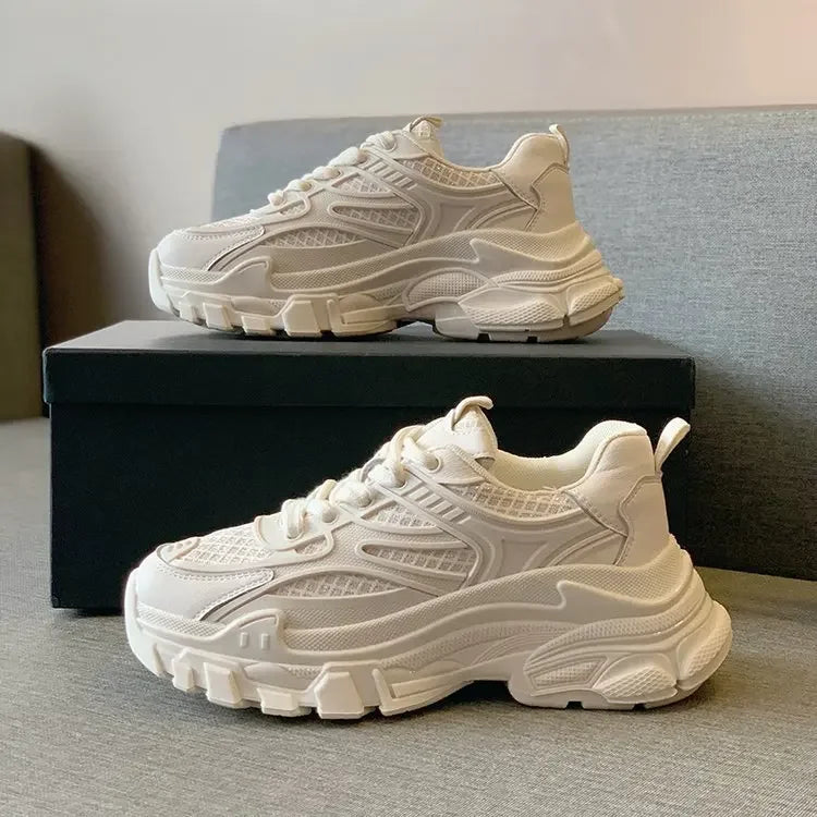 Fashion Platform Sneakers Women Lace Up Shoes Thick Sole Height