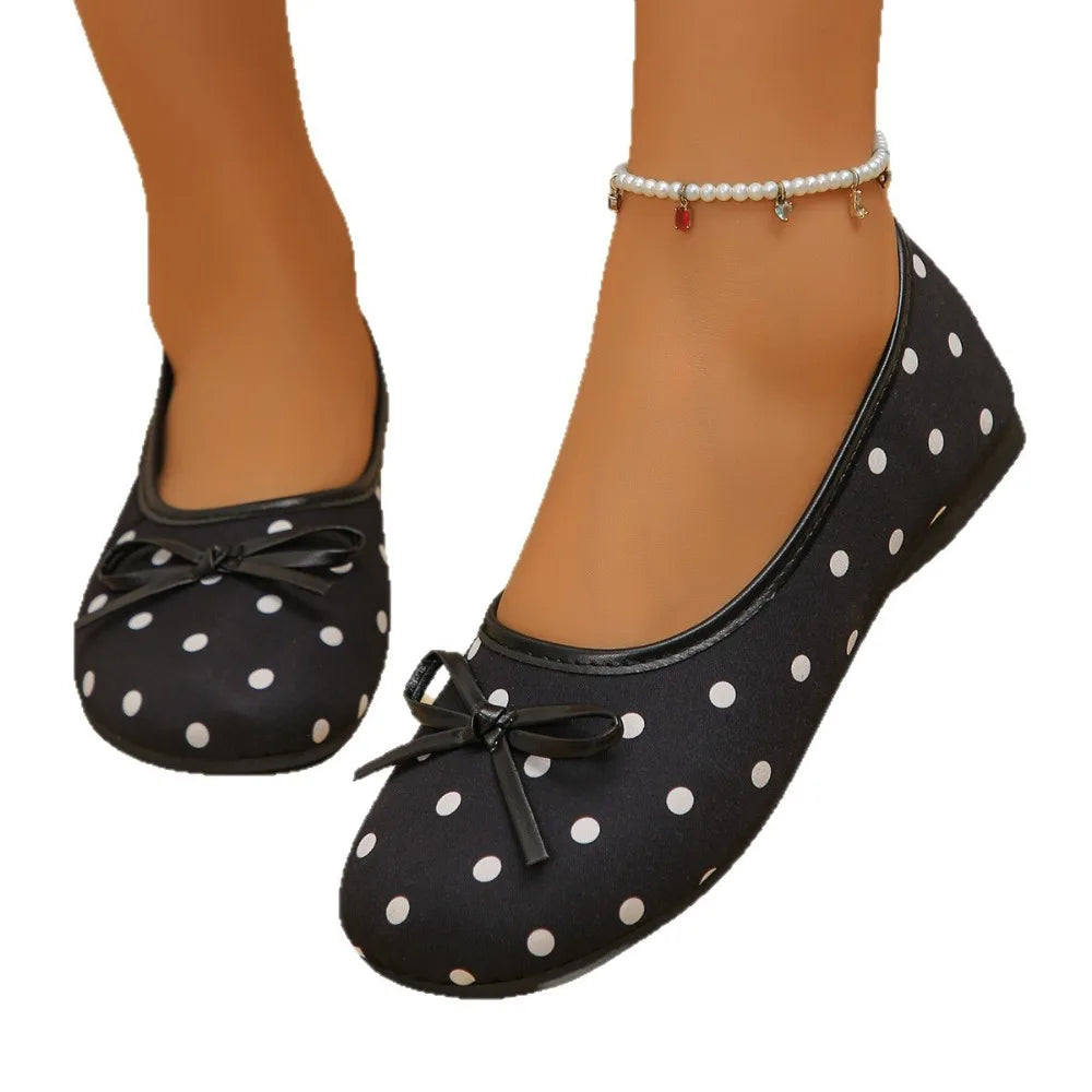 Spring Polka Dot Women's Ballet Flat Shoes Comfortable Round Head