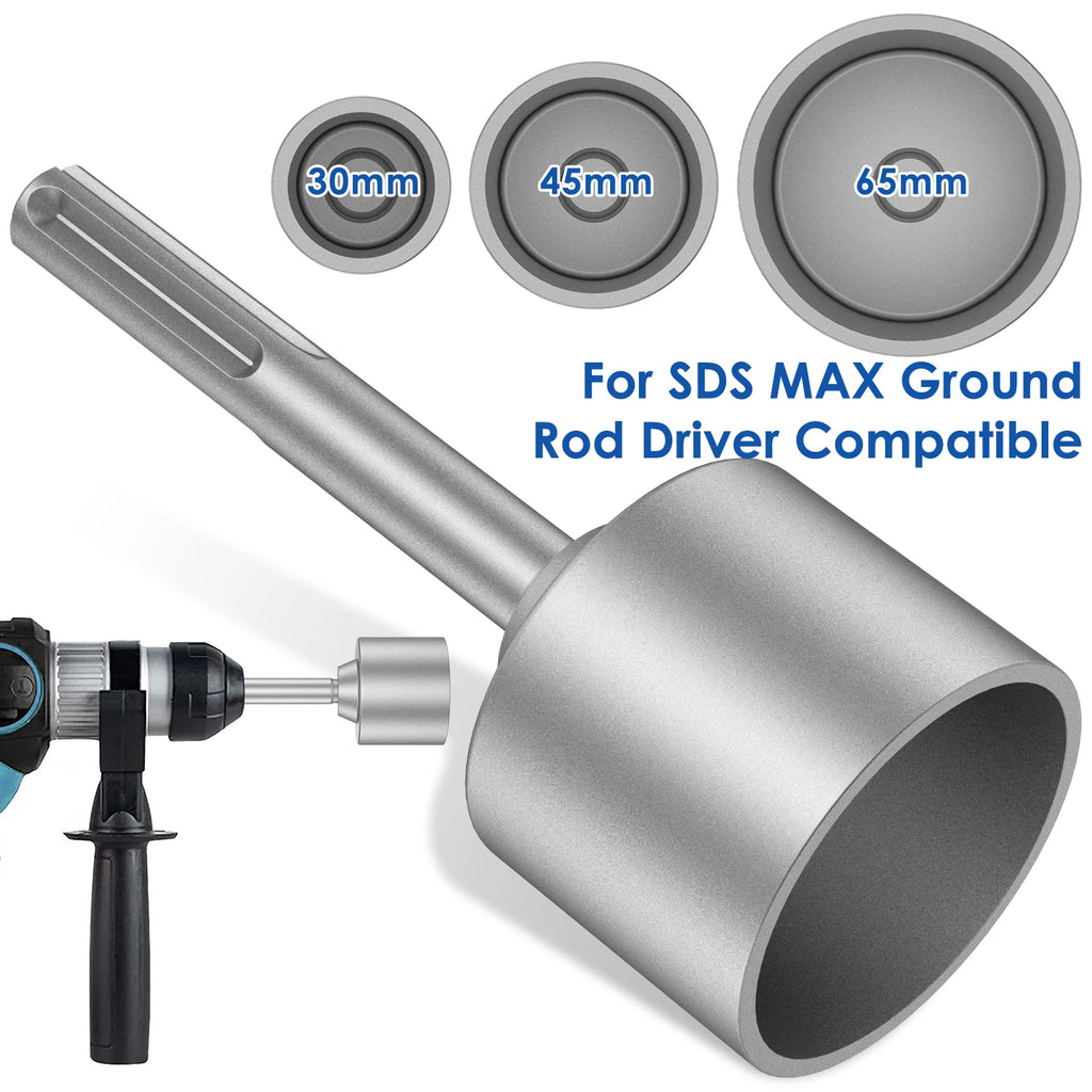 30/45/65mm SDS-MAX Driver Ground Rod Heavy Duty Wear Resistant Wide Compatibility Rod Bits Socket Steel for Rotary Hammer Drill Zpaxo