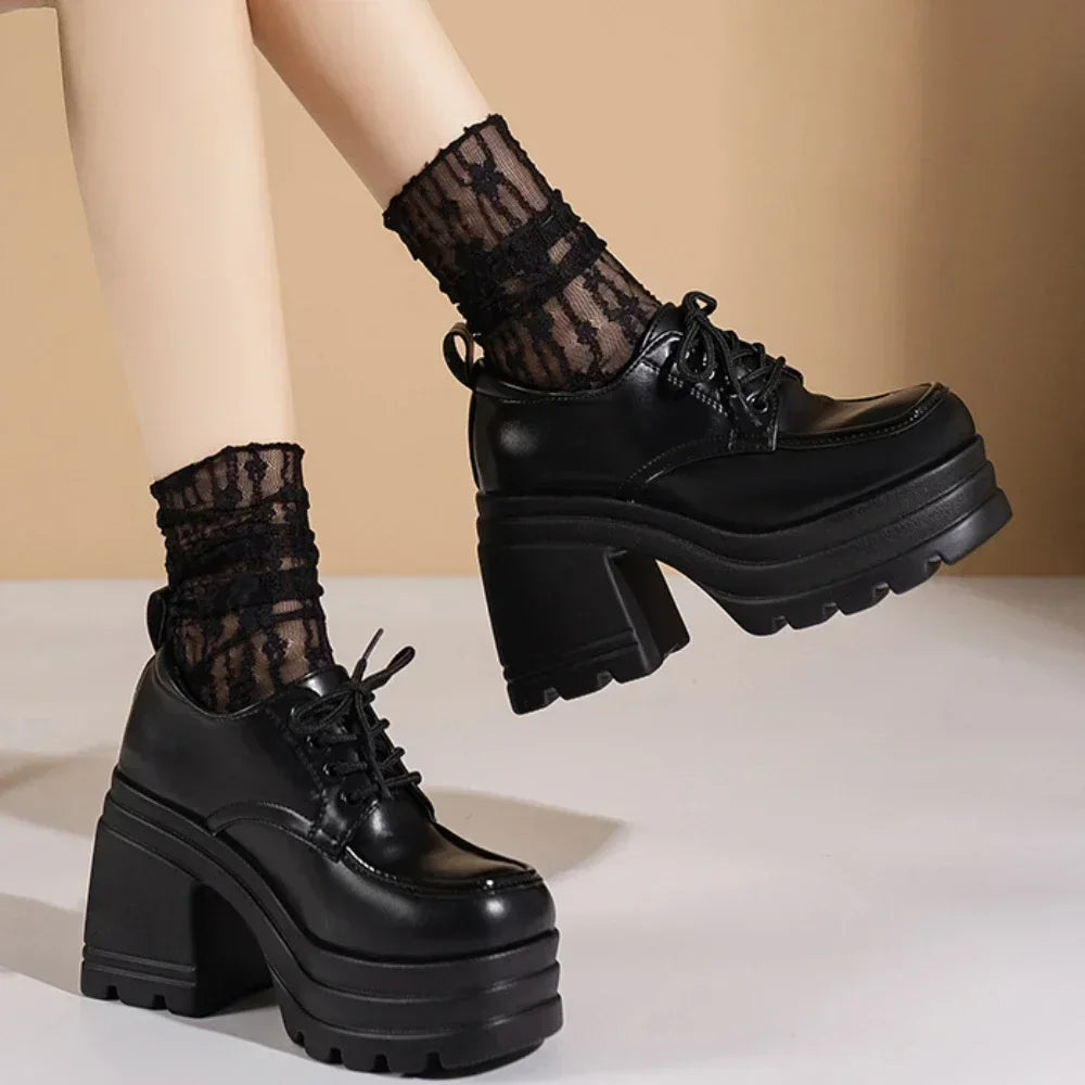 Lolita Shoes for Women Mary Jane New Lace Up Loafers Girls Students JK Uniform High Heels Platform Shoes Cosplay Female Shoes Zpaxo