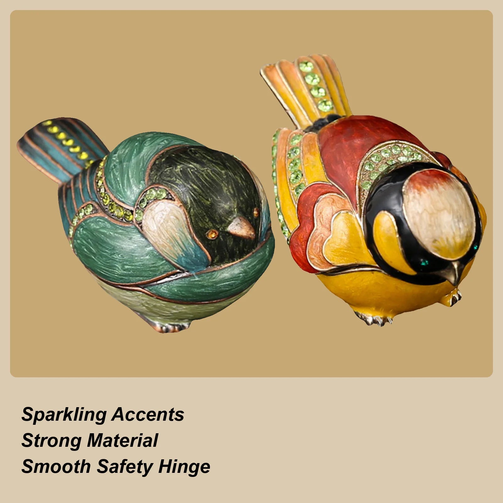 Bird Trinket Box Shape Enamel Jewelry Earring Organizer Rhinestone