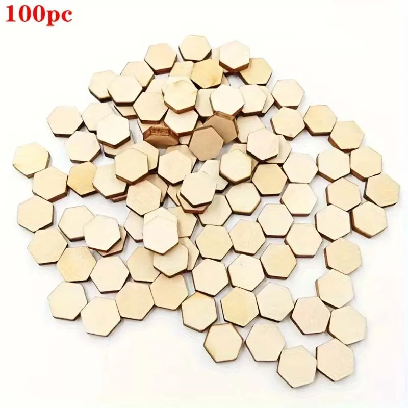 100 PCS Small Wooden Hexagonal Decorative Wood Chips, Wooden Crafts DIY Painting Graffiti, Holiday Party Wedding Decoration Zpaxo