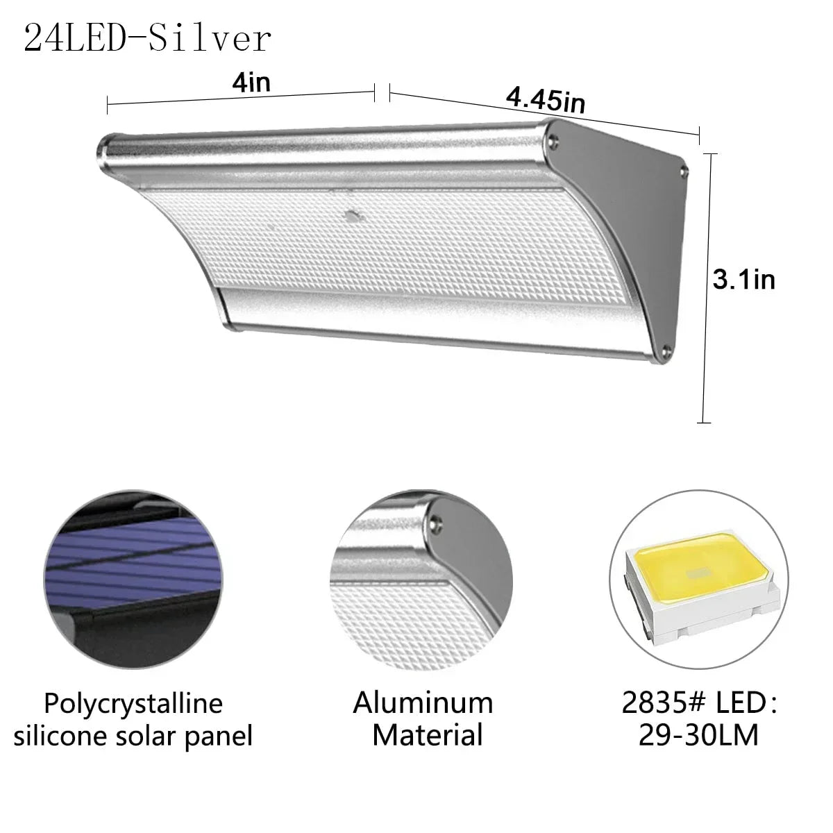 Outdoor Solar Wall LED Flood Lights with Radar Motion Sensor Waterproof Aluminum Shell Wall Lamp for Garden Lighting Zpaxo 24LED-Silver White China Mainland