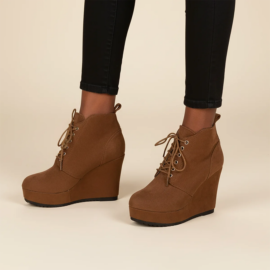 2025 New Women Boots Plus Size Chunky Platform Ankle Boots Woman Autumn Winter Booties Fashion Lace Up Wedge Shoes for Women Zpaxo