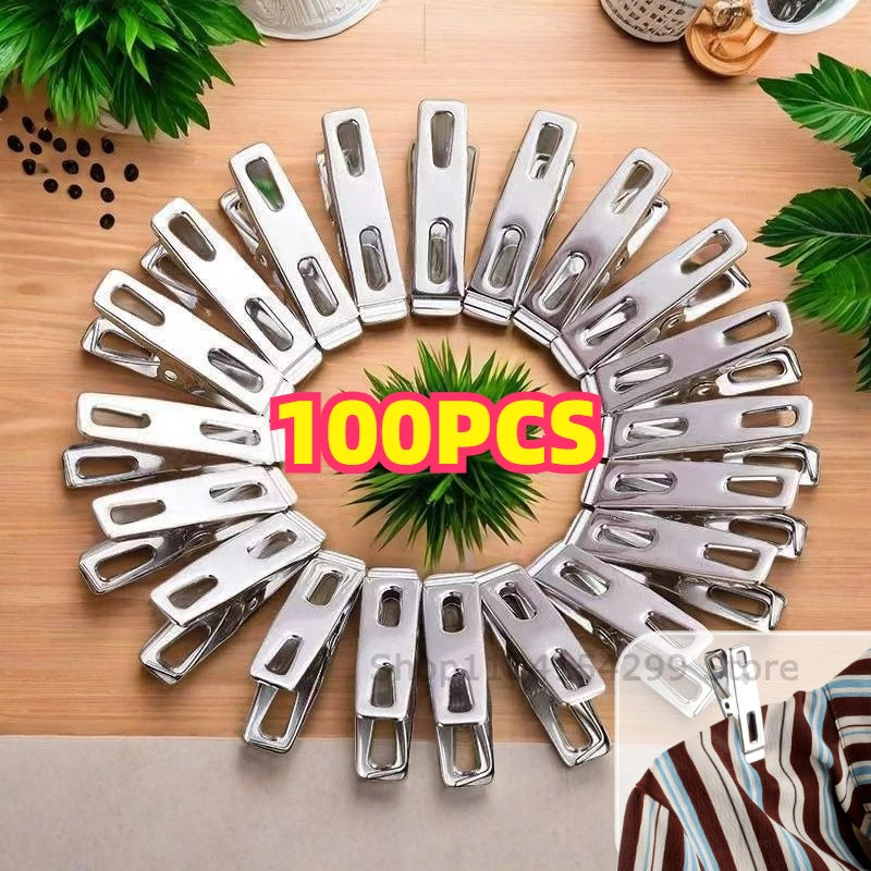 60pcs Stainless Steel Clothes Pegs Windproof Metal Clamps Multifunction Strong Clothespins Metal Clothes Clips For Clothes Sock Zpaxo