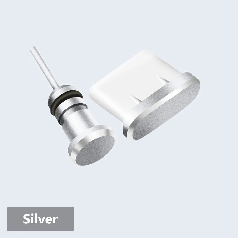 Type C Dust Plug Protects Charging Jack Opening SIM Card Pin Combo For Phone Charging Port Office Home Device Care Port Cover Zpaxo Sliver