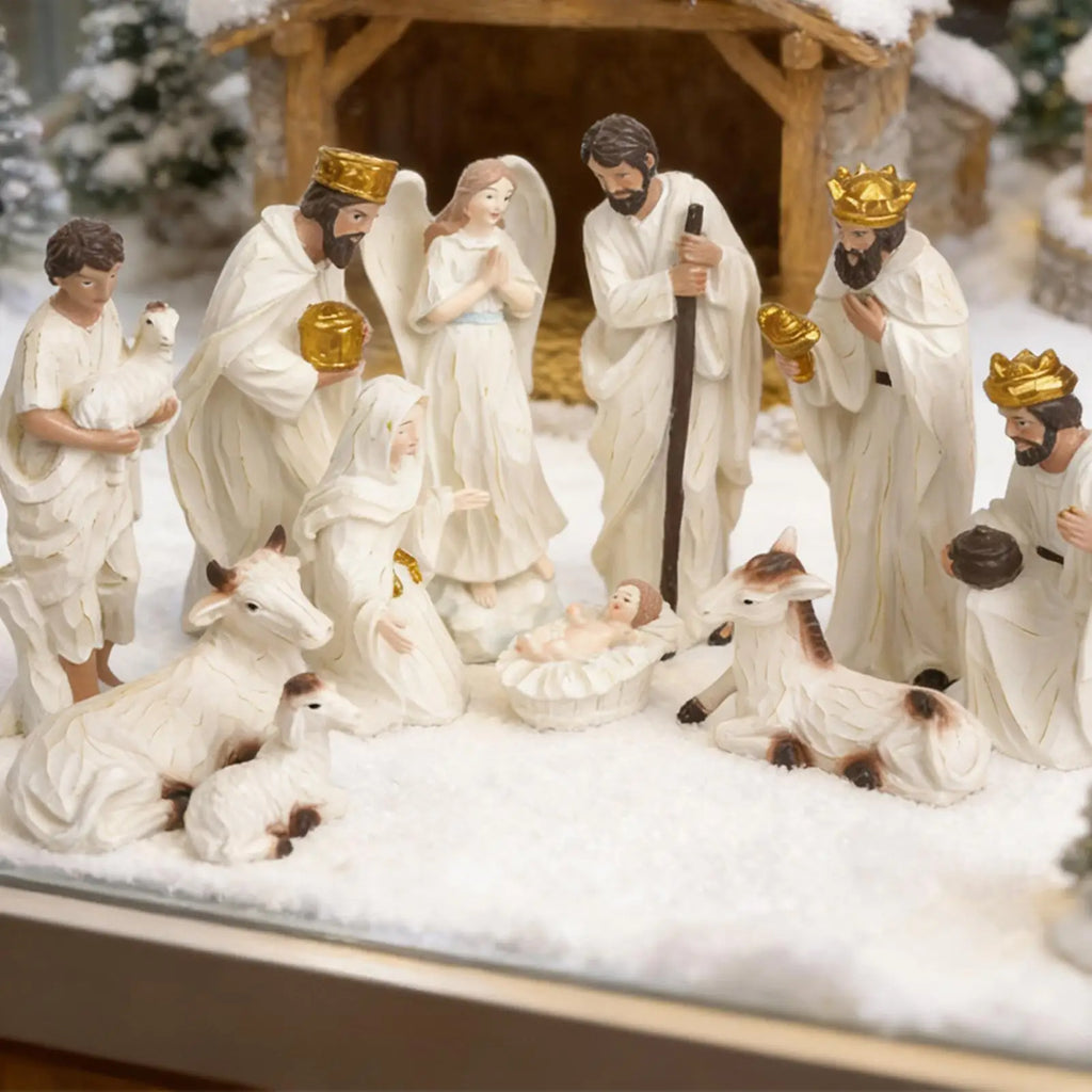 Nativity Figurines Resin Christmas Desktop Decoration Tabletop Religious Sculpture for Home Office Living Room Bedroom Fireplace Zpaxo