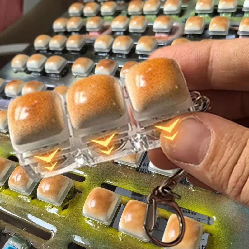 Bread Keycap Stress Relief Clicker Keychain Mechanical Keyboard Button Decompress Fingertip Keyring Zpaxo