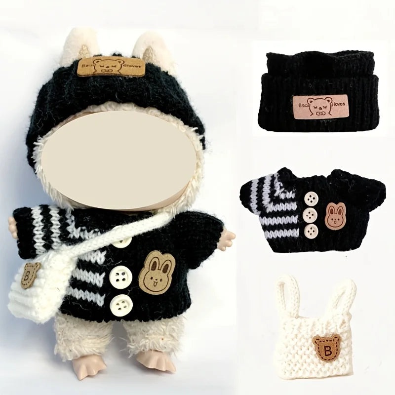 Blue Doll Outfit Set – Hat, Clothes & Bag for 17cm Labubu Doll Clothing Set Zpaxo black