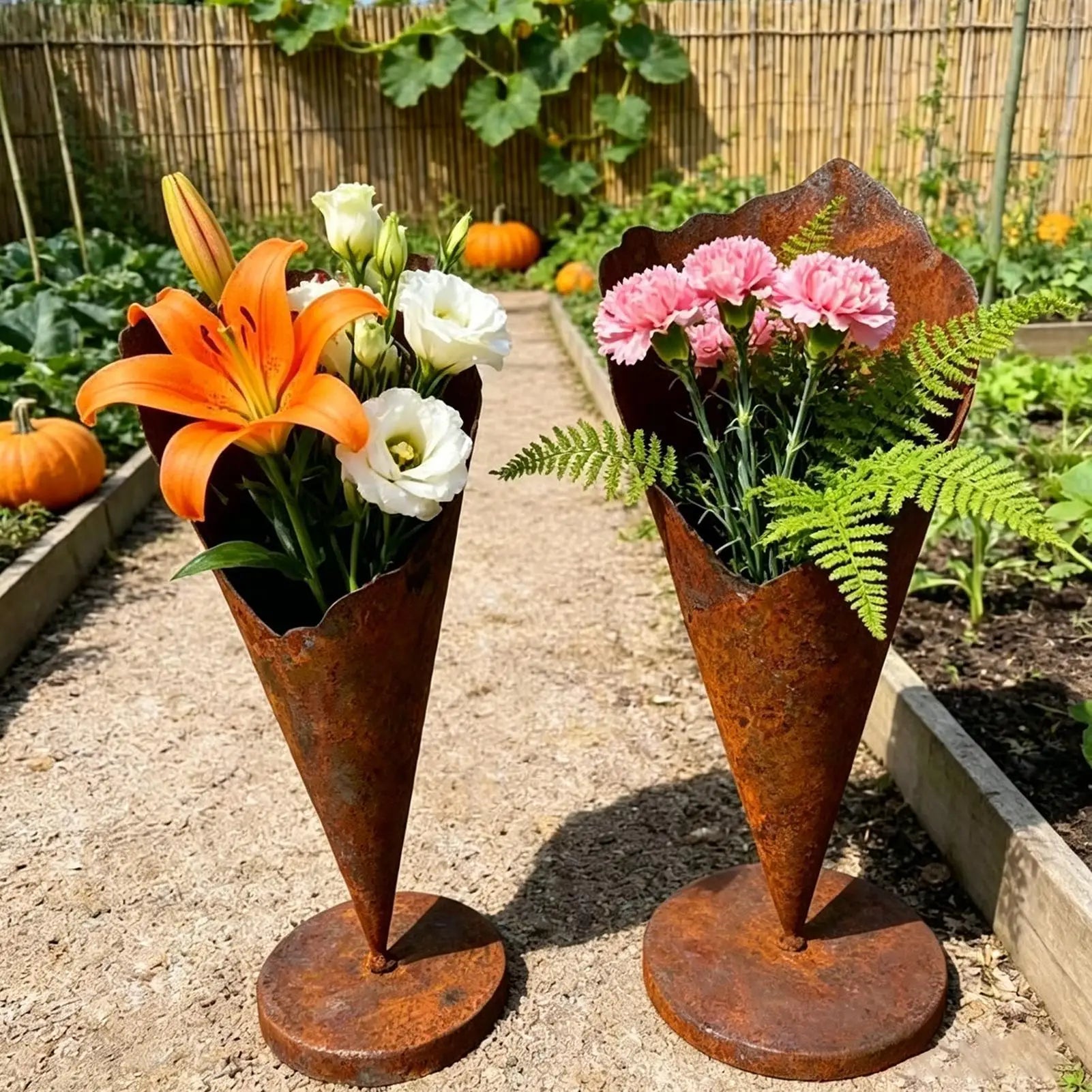 Cone Shape Flower Pot Geometric Rustic Container Decorative Metal Plants Pot for Garden Balcony Entrance Floor Women Grandma Zpaxo