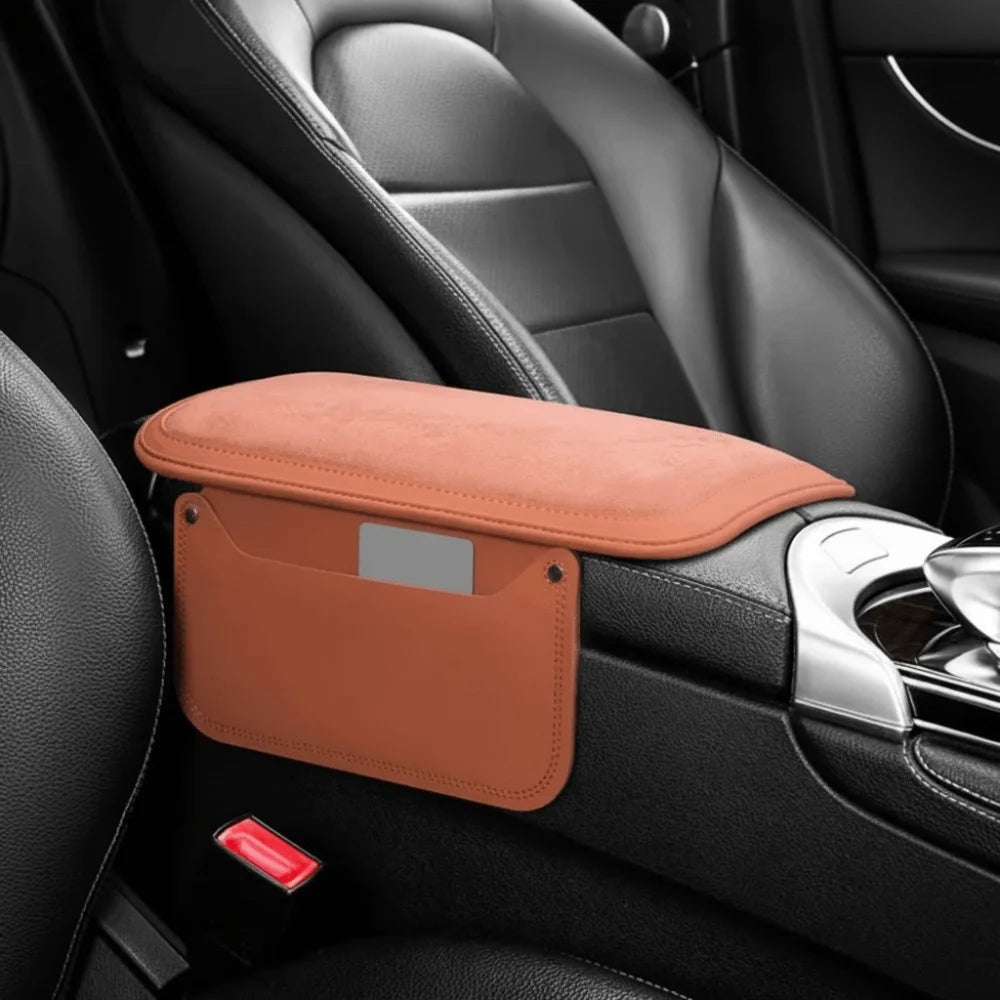 PU Leather Center Console Armrest Cushion Thicken Side Extension Pockets Car Elbow Support Pad Phone Slot Non-slip Zpaxo