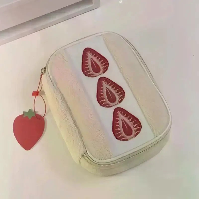 Cute Embroidered Strawberry Pencil Case Portable Stationery Pen Box Multi Functional Large Capacity Makeup Bag Storage Bag Zpaxo