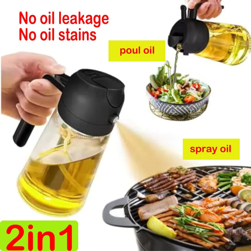 2in1 Oil Sprayer Plastic Bottle for Cooking Anti-leakage Olive Oil Storage Bottle for BBQ Air Fryer Steak Salad Kitchen Supplies Zpaxo