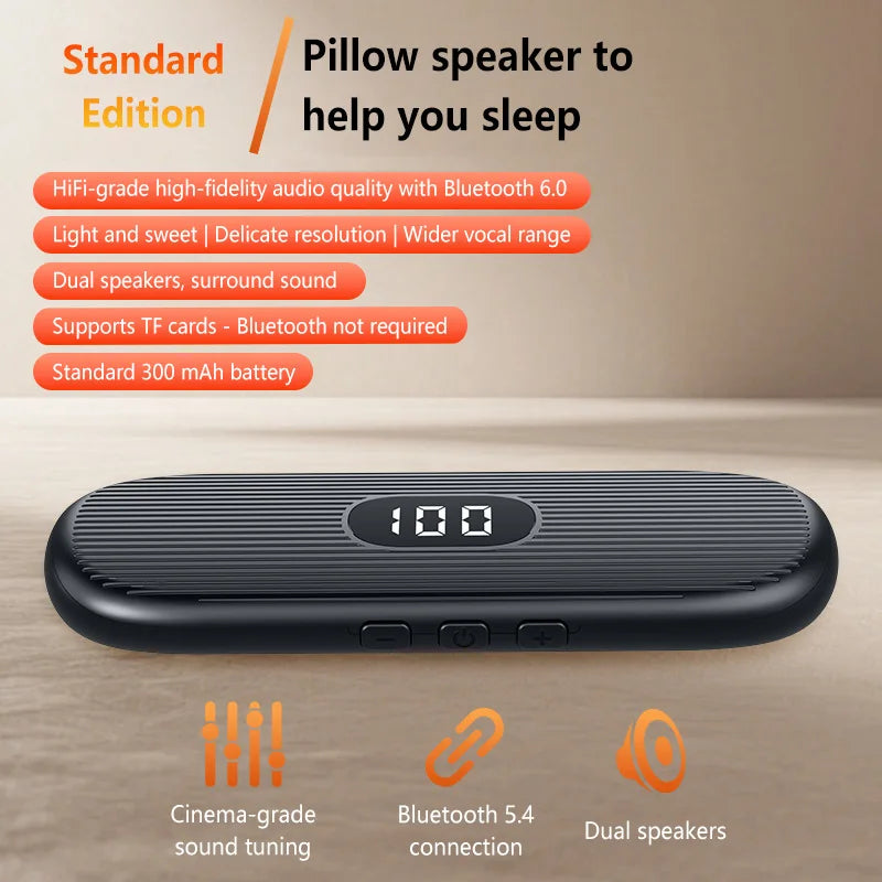 Under Pillow Bone Conduction Bluetooth Speaker White Noise Sleep Aid Soundbar LED Display TF MP3 Music Player Timed Shutdown Zpaxo Black
