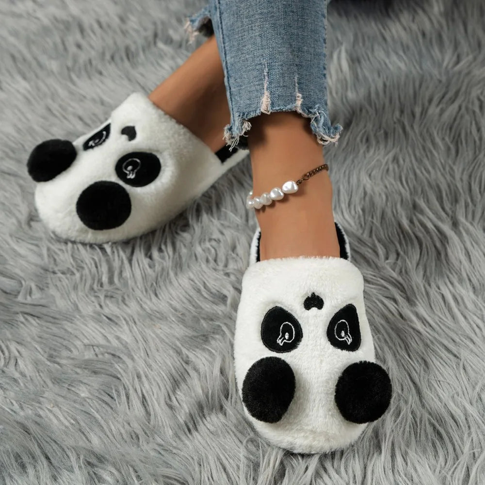 2025 Women's Cotton Slippers Winter Cartoon Panda Plush Indoor Anti