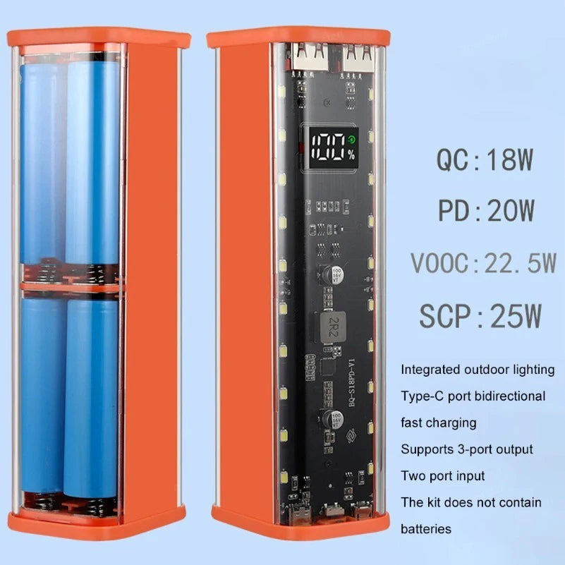 Transparent Shell 18650 Power Bank Case 22 5W Fast Charging LED USB C Zpaxo
