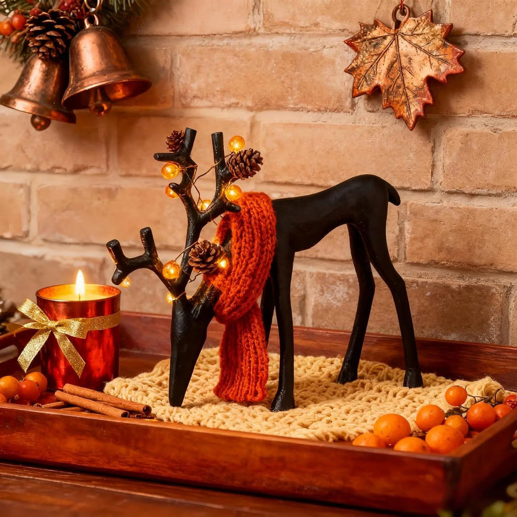 Christmas Decorations 2 Black Reindeer Statues Modern Xmas Figurines