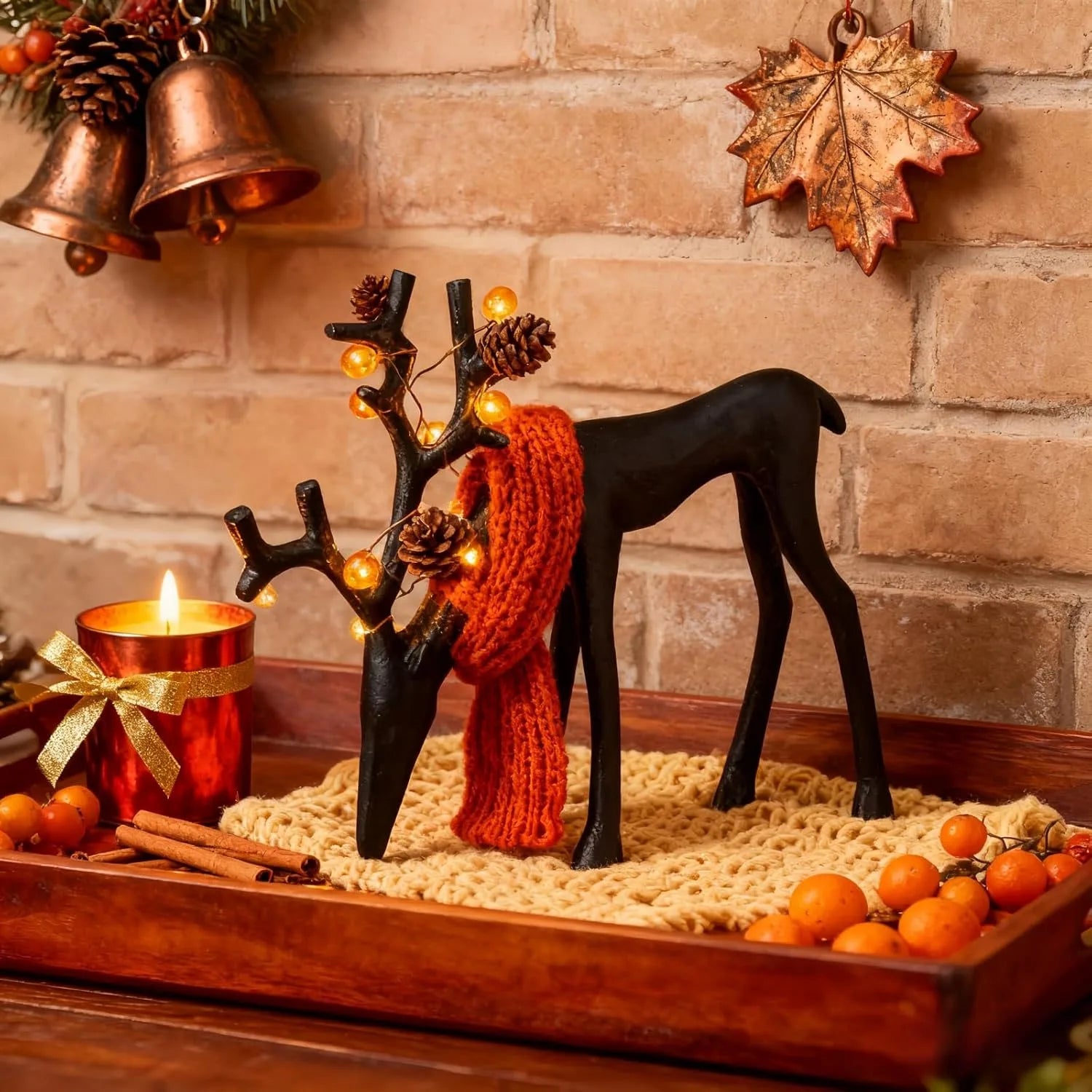 Christmas Decorations 2 Black Reindeer Statues Modern Xmas Figurines