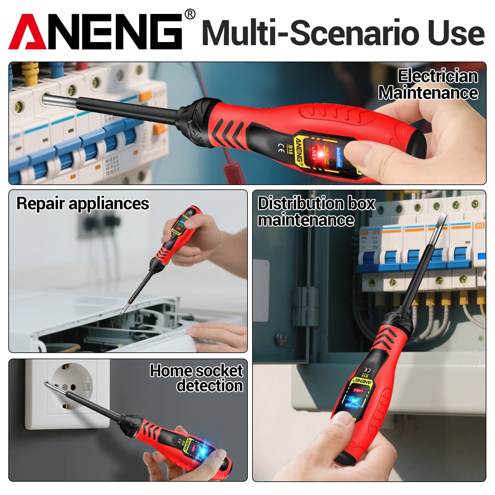 NCV Induction Three LED Sound Light Alarm Screwdriver Function