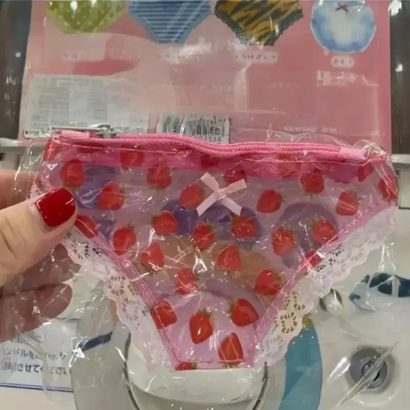Cute Lace Coin Purse PVC Panties-Shaped Mini Storage Bag With Zipper Strawberry Makeup Bag Great Party Gift Birthday Present Zpaxo
