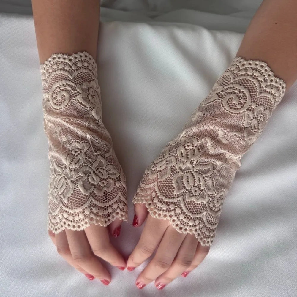 Embroidered Lace Detachable Fake Sleeves Hollow Out Mesh Lace Fake Sleeves Cuff Sun Protection Elastic Wrist Cuffs Cosplay Party Zpaxo
