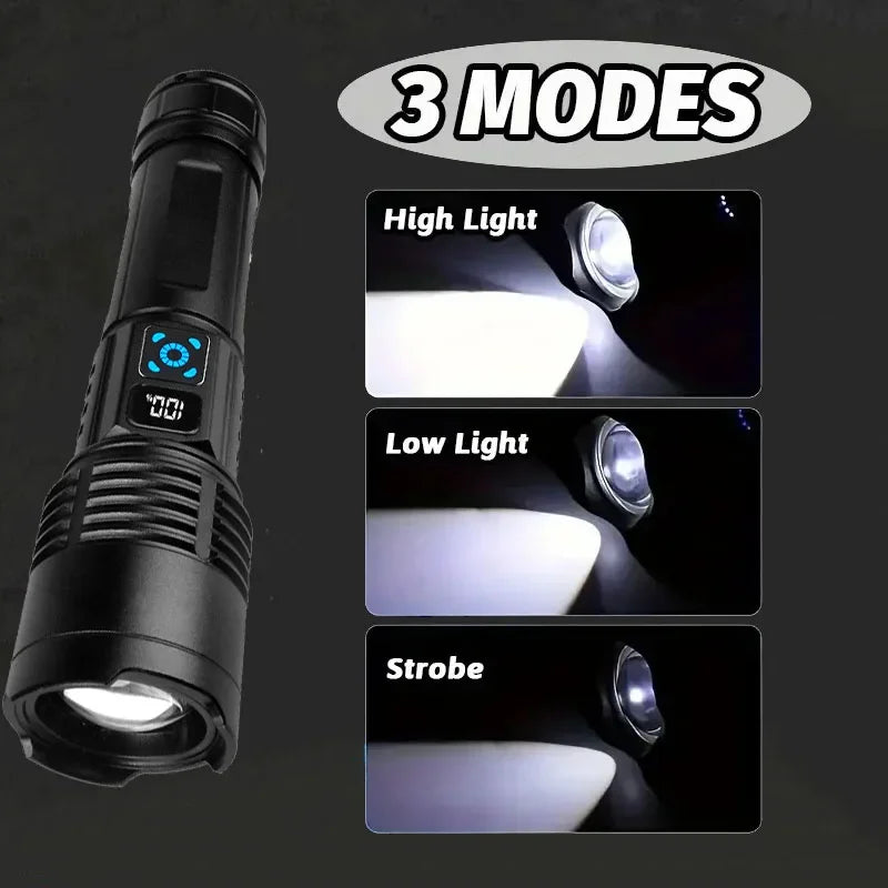Mikenoon Rechargeable LED Flashlight – Zoom, 500m Beam, Digital Rechargeable Flashlight Zpaxo