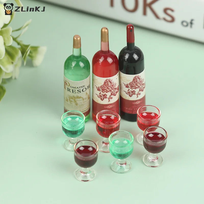 ▶3Pcs 1:12 Dollhouse Miniature Simulation Wine Bottle Wine Glass Model Toys Zpaxo