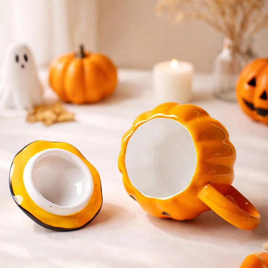 Halloween Coffee Mug Pumpkin Ceramic Cup Lid Aesthetic Cold Weather
