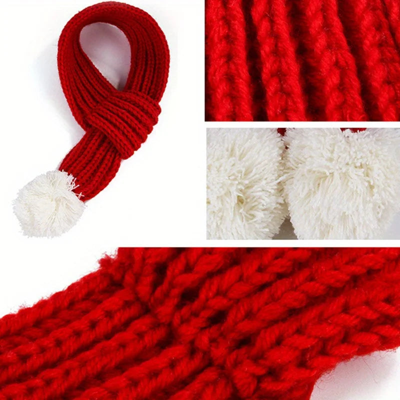 Dog Knitted Scarf Red Knit Scarves Pompom Neck Warmer Bandana