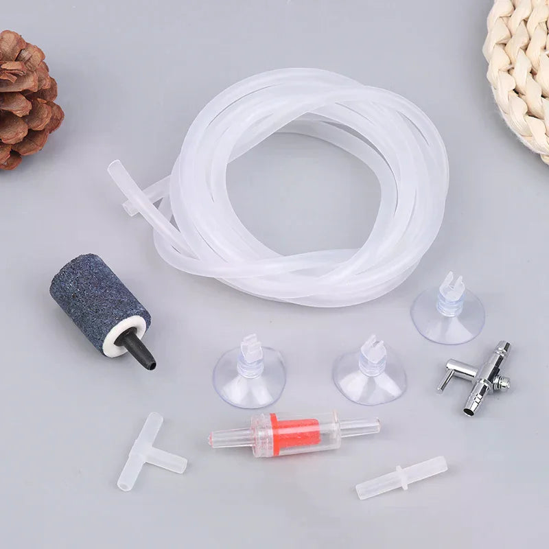 Aquarium Air Pump Accessories Kit With Air Stone Bubble Aerator Check Valves Suction Cups Oxygen Tube For Fish Tank Pump Zpaxo