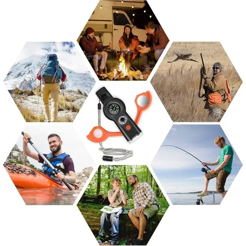 7-in-1 Survival Whistle – Compass, LED Light & Lanyard