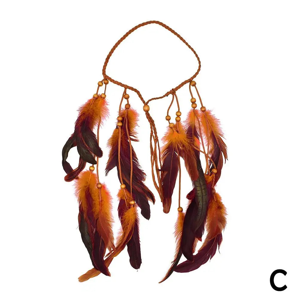 Bohemian Feather Hairband Women's Festive Masquerade Carnival Hippies Costume Indian Prom Gypsy Long Tassel Hair Accessories Zpaxo C