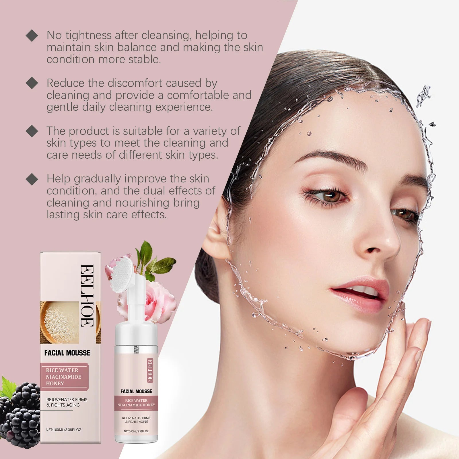 EELHOE Rice Water Cleansing Mousse – Oil Control Face Wash Foaming Face Wash Zpaxo