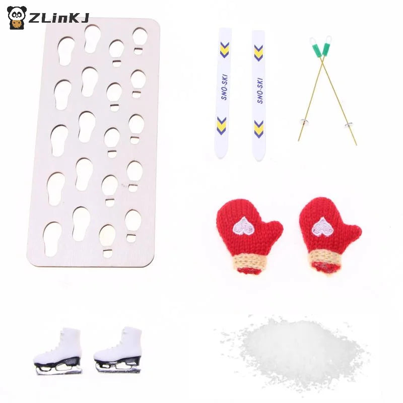 ▶1 Set Dollhouse Miniature Wooden Ski Board Christmas Scene Decoration Dolls House Xmas Accessories Kids Toys Gift Zpaxo